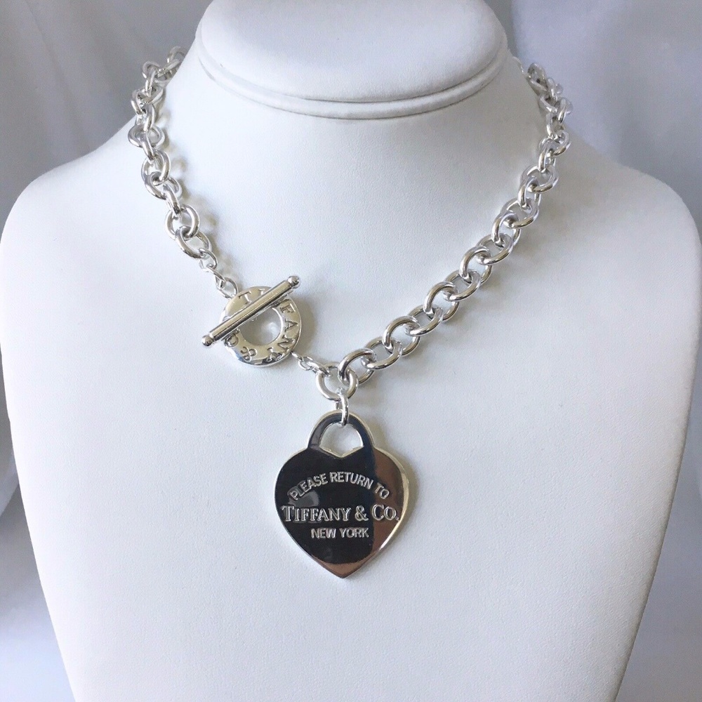18" Vintage Return to Tiffany & Co Jumbo Extra Large Heart Tag Toggle Necklace